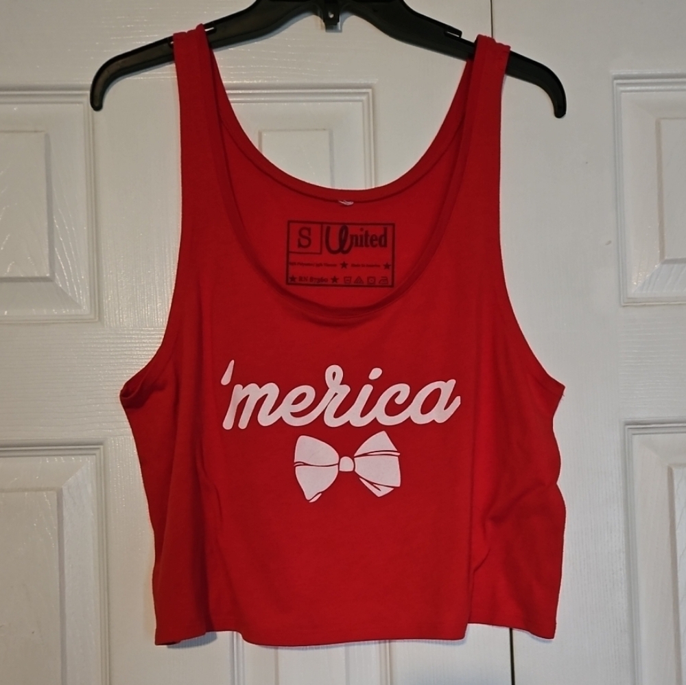 Women's Red 'merica Tank Top Size Small America USA